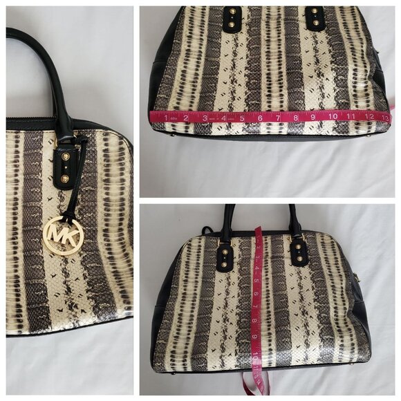 Michael Michael Kors SELMA Black/White Snake Print Leather Tote Bucket Handbag - Picture 7 of 15